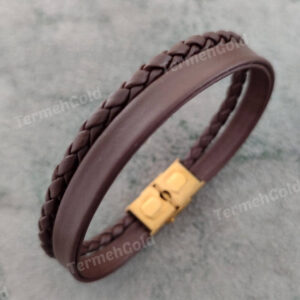 دستبند چرم و طلا مردانه حرف Y کد DMH1024